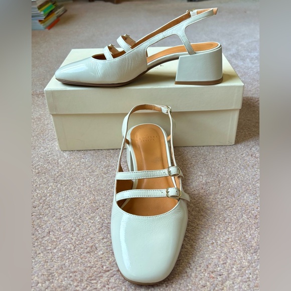 Sezane Paula Babies Mid Block Heel Slingback Sandals White Lacquer NIB Size 8 - Picture 6 of 15